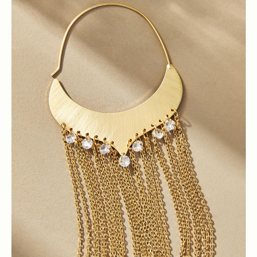 Anthropologie gold tone dangle earrings with rhinestones - Picture 3 of 5